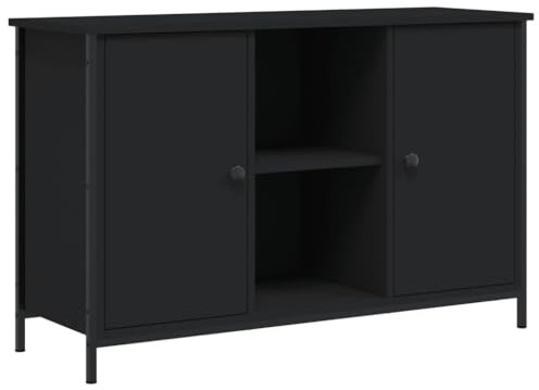 Meuble TV, noir, 100 x 35 x 65 cm, en bois et fer, support de haut-parleur moderne, pour salon et divertissement à domicile