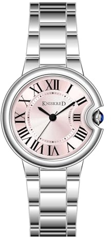 KNISKRED Klassische Damenuhr mit Vintage Römischen Ziffern und Massivem Edelstahlarmband Damen Casual Uhr