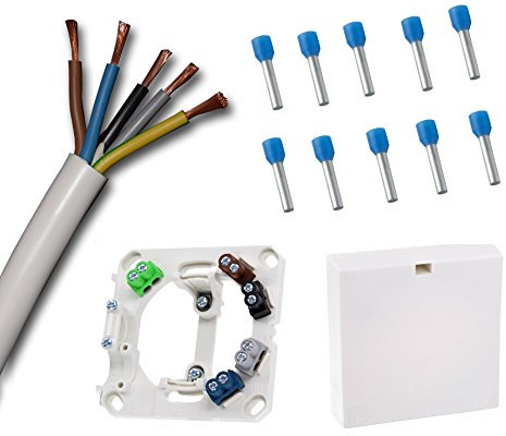 EBROM Herdanschlussdose mit 4m H05VV-F 5G2,5mm² Kabel, weiß, farbige Anschlussklemmen, 10 Adernhülsen, VDE-zertifiziert