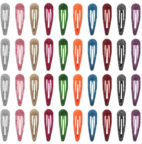 Frcolor 50 Stücke Snap Haarspangen Glitter Snap Clip Haarspangen für Mädchen Kleinkinder Kinder (Mischfarbe)