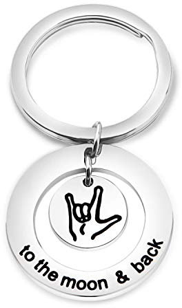 AKTAP Sign Language Jewelry I Love You to The Moon and Back Keychain ASL Sign Language Gift Interpreter Gift ASL Jewelry