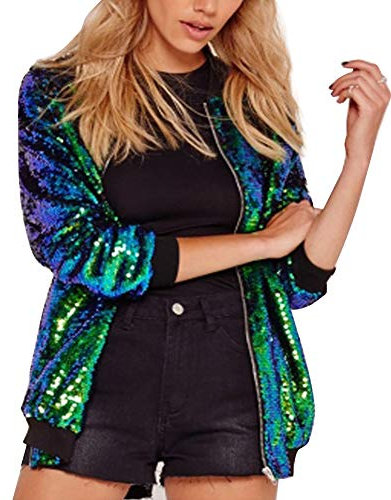 PROMLINK Cardigan con paillettes Duster Sparkly Blazer Giacche lunghe per le donne Sera, Short - Verde, XL