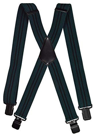 Olata Hosenträger Herren - Extra breite Träger und schwarze Metall-Clips, Hosenträger X-Form mit überkreuzten Trägern – 4 cm. Waldgrün/Schwarz (2 Streifen)
