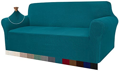 Granbest High Stretch Sofabezug Moderne Sofaüberwurf Jacquard Elastische Sofahusse für Wohnzimmer Protector für Hunde Haustiere (3 Sitzer, Blaugrün)