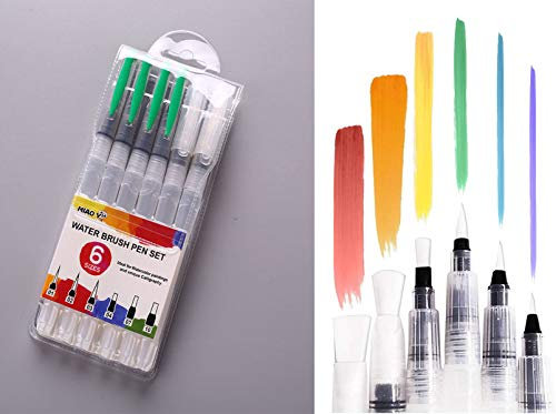 BOBOZHONG Stylo Pinceau Aquarelle,6 pièces Pinceau à Réserve d'eau Pinceau Aquarelle Pinceau Rechargeable avec réservoir d'eau pour Peinture à l'huile, Peinture Aquarelle