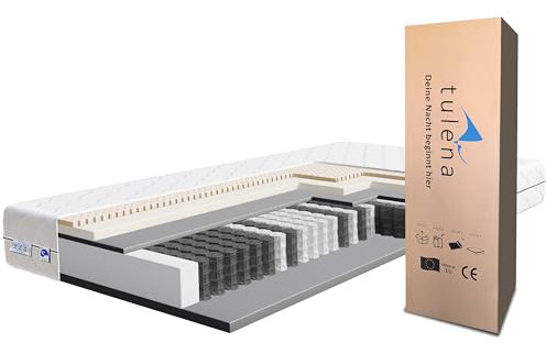 TULENA NOX Taschenfederkern Matratze 100x200 Federkernmatratze H2 + H3 Comfort Plus 23cm hoch Probeschlafen Rollmatratze Wendematratze