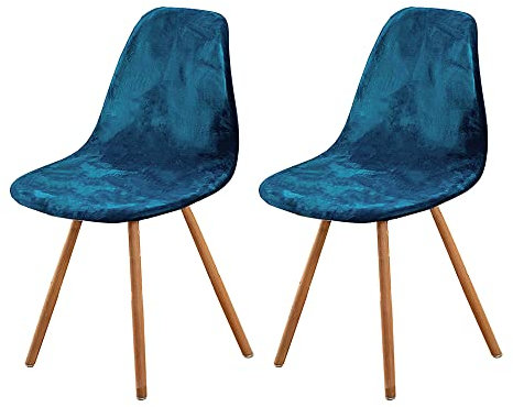 Schalenstuhl Bezug,Velvet Stretch Stuhlhussen 2er Set,Moderne Stuhlbezug Abnehmbar Waschbar Spannbezug Chair Cover für Esszimmerstühle Schwingstuhl Hochzeit Büro Bankette Partys Deko blau