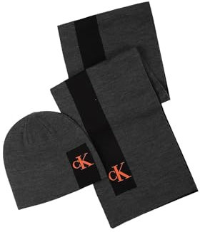 Calvin Klein Herren Men's Cuff Hat and Scarf Gift Set Beanie-Mütze, Gunmetal Heather, Einheitsgröße