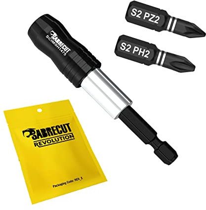 SabreCut SCIMSH1475_1 Lot de 3 porte-embouts à percussion magnétiques professionnels de 75 mm avec 2 embouts de tournevis PH2 PZ2 de 25 mm compatibles avec Dewalt, Milwaukee, Makita, Bosch et autres