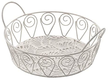 INDA-Exclusiv Schöne Metallschale Obstschale Metallkorb Tischdeko Obstkorb Schale Korb Metall Ø32xH14cm Antik Weiß