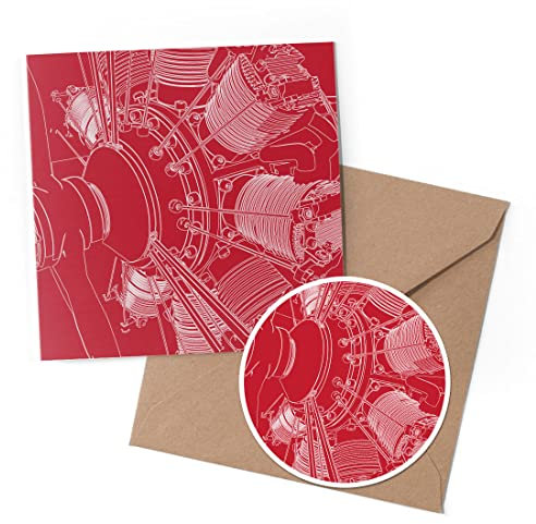 1 x Greeting Card & 10 cm Round Sticker Set - Plane Airplane Engine Plane Pilot - Birthday Thank You Friend Lover Fan Mum Dad Kids #24034