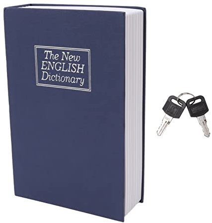 QANYEGN Buchtresor mit Schlüsselschloss, Buchtresor mit Zahlenschloss, Book Safe Buch Tresor, Dictionary Diversion Metallversteckter Safe, Buchtresor mit Kombinationsschloss(Blau)