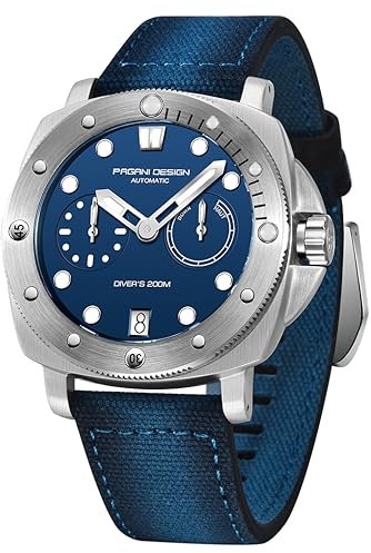 Pagani Design 1767 Quadratische Automatikuhr, Herren, selbstaufziehendes Nylonband, 200 m wasserdicht, Sport-/Militär-Uhr mit Gangreserve-Zifferblatt