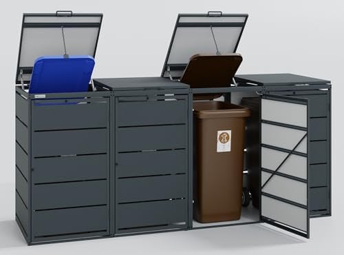 MBOX24 Classic Mülltonnenbox für 4 Mülltonnen (240L) aus verzinktem Stahl, 4er Metall Mülltonnenverkleidung in Anthrazit, robust & wetterfest