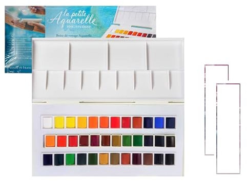 Sennelier Peinture Aquarelle - 36 Demi-Godets Fines et 2 Cartes