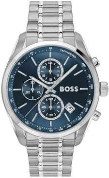 BOSS Chronographen-Quarzuhr mit Kalender für Herren Kollektion Grand Prix 44 mit Silbernes Edelstahlarmband - 1514226