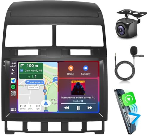 LICHENGTAI 4+64G Android 13 Doble DIN Radio para VW Touareg 2003-2010 con Carplay Android Auto, 9 Pulgadas Autoradio con Bluetooth GPS WiFi FM/RDS SWC Cámara Trasera