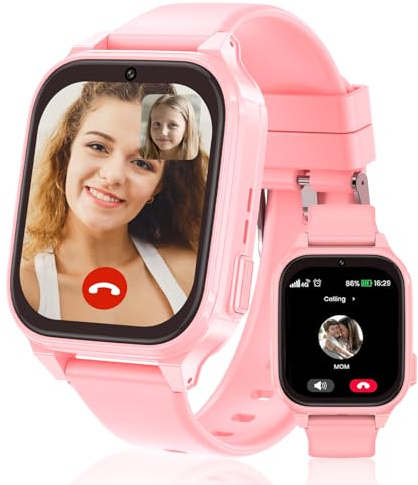 4G Smartwatch Kinder mit GPS und Telefon,Kinder Smartwatch mit GPS mit SIM,Telefon Anruf,SOS,Schulmodus, Videoanrufen,Kamera,Schrittzähler,Wecker,7 Spiele Kinderuhr für Mädchen und Jungen (Rosa-4G)