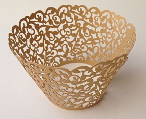 AKA® Little Flower Vine Lace Laser Cut Cupcake Wrappers Wraps Liners Baking Cup Muffin Case Trays Wedding Birthday Party Decoration (25pcs, Beige)