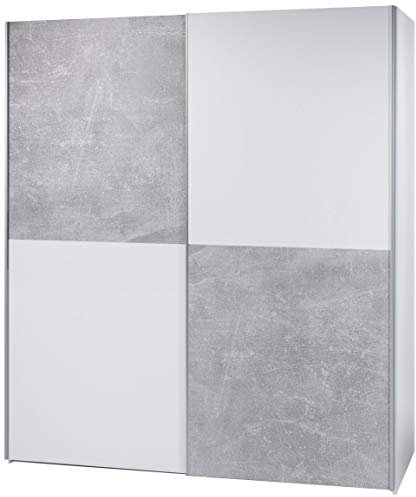 Stella Trading Victor 2-türiger Kleiderschrank, Holz, WEIß/Schachbrett GRAU (Beton), ca. 170 X 195 X 60 cm
