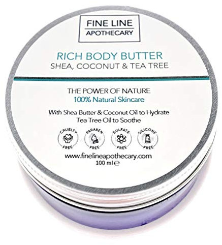 Fine Line Apothecary - 100% Natural Body Butter: Shea, Coconut, Tea Tree Oils. Chemical-free, Conditions, Moisturises, Nourishes Skin, Scalp, Hair, Nails. 100ml