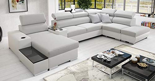 Großes Ecksofa mit Schlaffunktion Ponti 368 cm x 227 cm - Wohnlandschaft U-Form - Schlafsofa mit Bettkasten - XXL Sofa Gewebe mit Kunstleder - Linke Seite - Farbauswahl - Modern 26