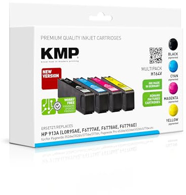 KMP Tintenpatrone passend für HP 913A (L0R95AE, F6T77AE, F6T78AE, F6T79AE) Multipack mit neuem KMP Hybrid-Chip - H164V - für HP PageWide 352 d... etc.