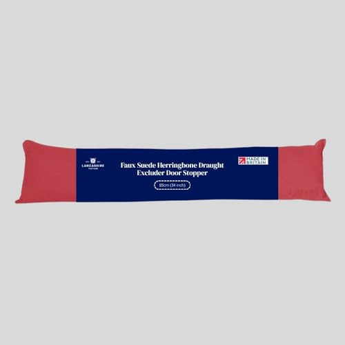 Lancashire Textiles Faux Suede Herringbone Draught Excluder Door Stopper – Effective Insulation, Energy Saver – Hollowfibre Filling – Prevents Wind and Dust (Blossom, 85 X 20 Cm, 34” X 8”)