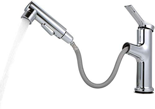 Decdeal Robinet de Lavabo 3 Modes de Pulvérisation, Mitigeur Évier avec Douchette Extractible Alliage de Zinc Chrome Poli Mitigeur Robinet Eau Chaud Froid Mate,pour Salle de Bains et Évier