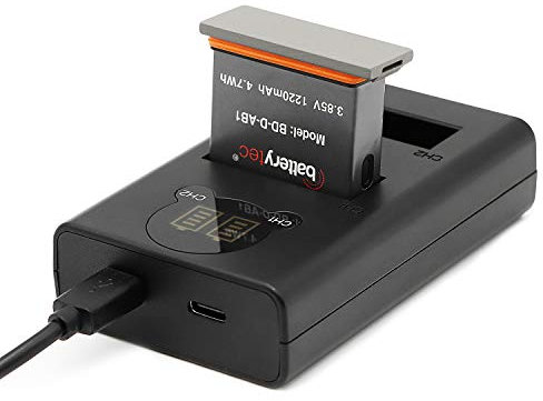 Batterytec® OSMO Action Kamera Akku und LED Dual Ladegerät Kit für OSMO Action AB1. [Wiederaufladbar, 12 Monate Garantie]