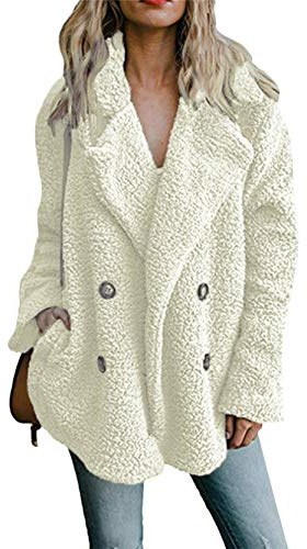 YMING Femmes Veste D'hiver Polaire En Peluche Doux Manteau Chaud Manteau À Manches Longues Faux Fur Blanc XL