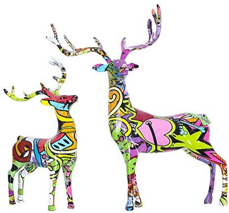 LISAQ Liebhaber Hirsch Statue Skulptur Farbe Tier Hirsch Harz Home Craft Dekoration Hochzeit (2 Pack)