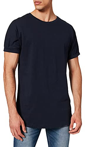 URBAN CLASSICS Men's Long Basic Tee with Round Neckline & Hem, Men's T-Shirt with Turn-Up Finish and Overcut Shoulders, Short-Sleeve Tall Tee T-Shirt with Long Fit, Colour: Midnightnavy, Size: X-Large