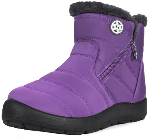 Women Winter Snow Boots Ladies Fur Lined Warm Outdoor Zip Flat Water-Resistant Thermal Non-Slip Ankle Booties Shoes Size,Purple_1,8 UK