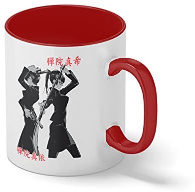Maki Zenin and Mai Zenin Jujutsu Kaisen Anime Manga Art Bianco tazza di caffè con Red Rim & Handle Mug