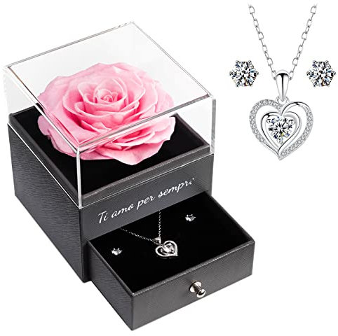 Yamonic Rosa Eterna Regalo Donna,Rosa Stabilizzata con Collana Argento 925 Donna, Idea Regalo per Lei,Ti Amo per Sempre,Regalo San Valentino per lei,Regalo Donna Natale Compleanno Anniversario