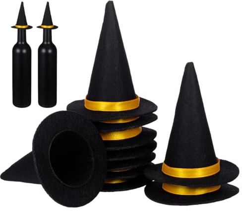 TOYANDONA 10Pcs Mini Witch Hat Wine Bottle Covers Halloween Decorations Felt Craft Caps for Party Table Decor and Holiday Gathering Accessories