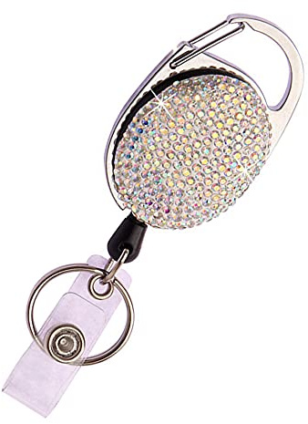 Ausziehbarer Ausweishalter mit Strasssteinen, glitzernder Ausweishalter mit Gürtelclip und Schlüsselring, Zugschnur bis zu 61 cm, Geschenk für Damen und Mädchen, 1 Stück, AB-Farbe