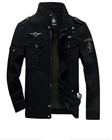 MERCIYD Blouson demi-saison pour homme, style militaire, col montant, blouson d'aviateur, d’armée, de campagne, bomber, en coton, multi-poches, Noir , XXXL