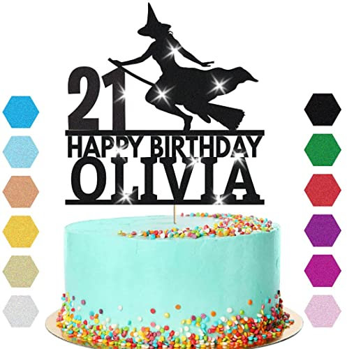 Witch Broom Cake Topper Personalised Girls Birthday Cake Decoration Any Name & Age(Black)