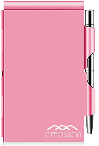 amassan Kleines Notizbuch aus Metall, Mini-Notizblock, kleiner Taschen-Notizblock aus Aluminium mit Mini-Metallstift und 60-Seiten-Blättern - Notizbücher Notizblöcke (Fuchsia)