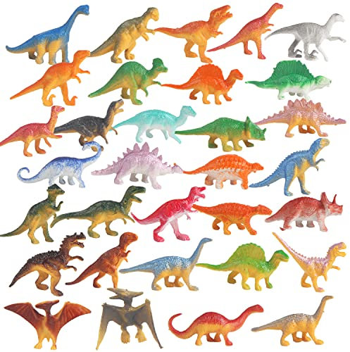 SULOLI 32PCS Assorted Miniature Dinosaur Toy Figures For dinosaur party bags fillers Kids 3+