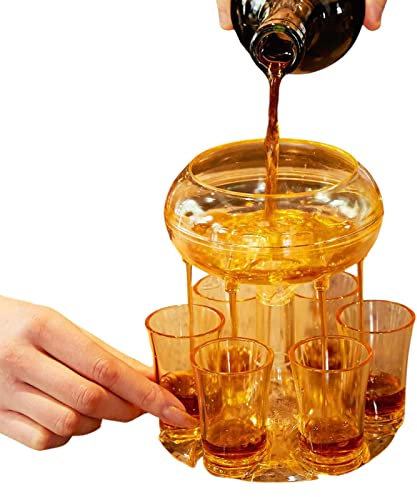 Ruilonghai Shot Dispenser and Holder with 6 Shot Glasses - Shot Glasses, Drinks Dispenser for Gin, Whisky, Pourer, Spirits, Shot Distributor, Funny, Bar Drinking Supplies