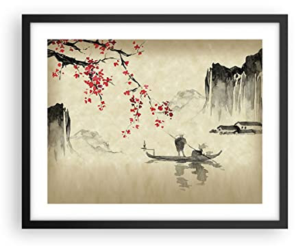 Poster Schwarzrahmen Deko 50x40cm Blume Kirschen Japan Wandposter Art Prints Wanddeko Bild Wand Kunstdruck Wandbilder Dekoration Wohnzimmer Schlafzimmer Küche Modern Wall Art Decor P2BAA50x40-5020