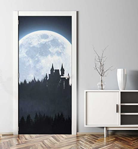 MyMaxxi - Tür bekleben mit Türtapete Türposter Türfolie Selbstklebend 90x200 Verwandlung eines Werwolf bei Vollmond - Tür verschönern Türaufkleber Türklebefolie Wolf Mensch schwarz