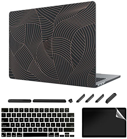 TeDaWen Frosted Case Suitable for New MacBook Air 13,6 inch (2022 Release Modell: A2681 M2 Chip), Frosted Protective Case & Keyboard Cover & Displayschutzfolie, Matt Gold Black Q7
