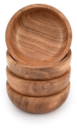 Samhita Acacia Wooden Fruit Bowl Food Serveware Dining Décor Absolute Beautiful with Your Kitchen (Set of 4) (10.16cm x 10.16cm x 3.81cm)