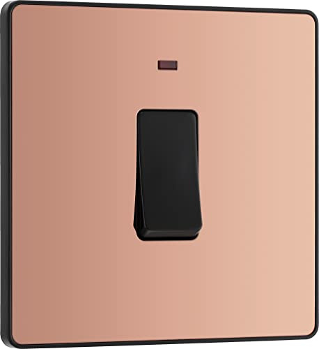 BG Electrical Single Wall Switch with LED Power Indicator, Double Pole, Screwless Front Plate, Round Edges, Evolve, Polished Copper, 20A, PCDCP31B