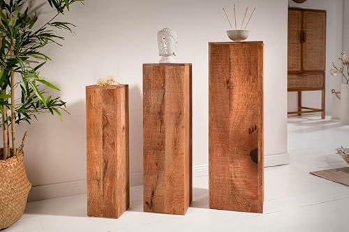 LEBENSwohnART Massives Deko-Säulen-Set SARA 3-TLG. ca.H80cm Pflanzsäule Mango Natur