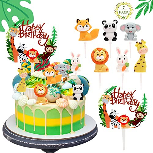 7 Stück Cake Topper Zoo Tortendeko Wald Tiere Kuchendeko Tiere Happy Birthday Tortendeko Kuchen deko Junge Cake Toppers Animal Dschungel Geburtstag Party Dekoration Kinder Geburtstagsdeko